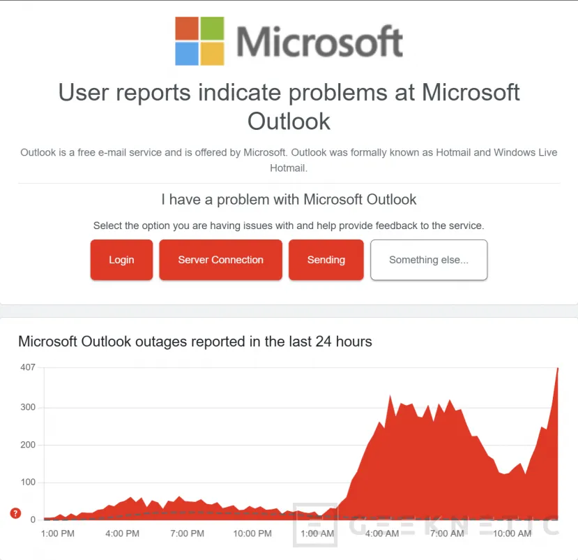 Geeknetic Microsoft Outlook is fallen, many users cannot access their email from this morning 2