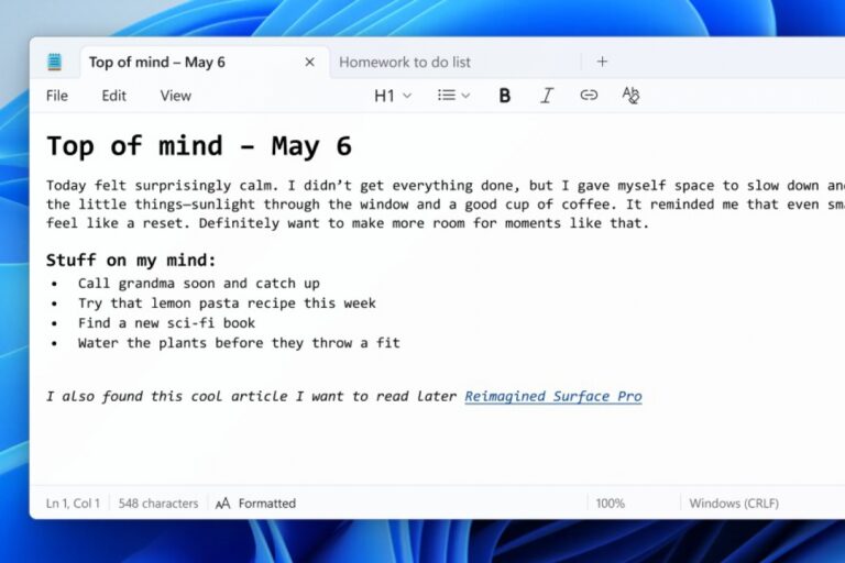The Windows notes now allows you to work with a format text thanks to Markdown support


