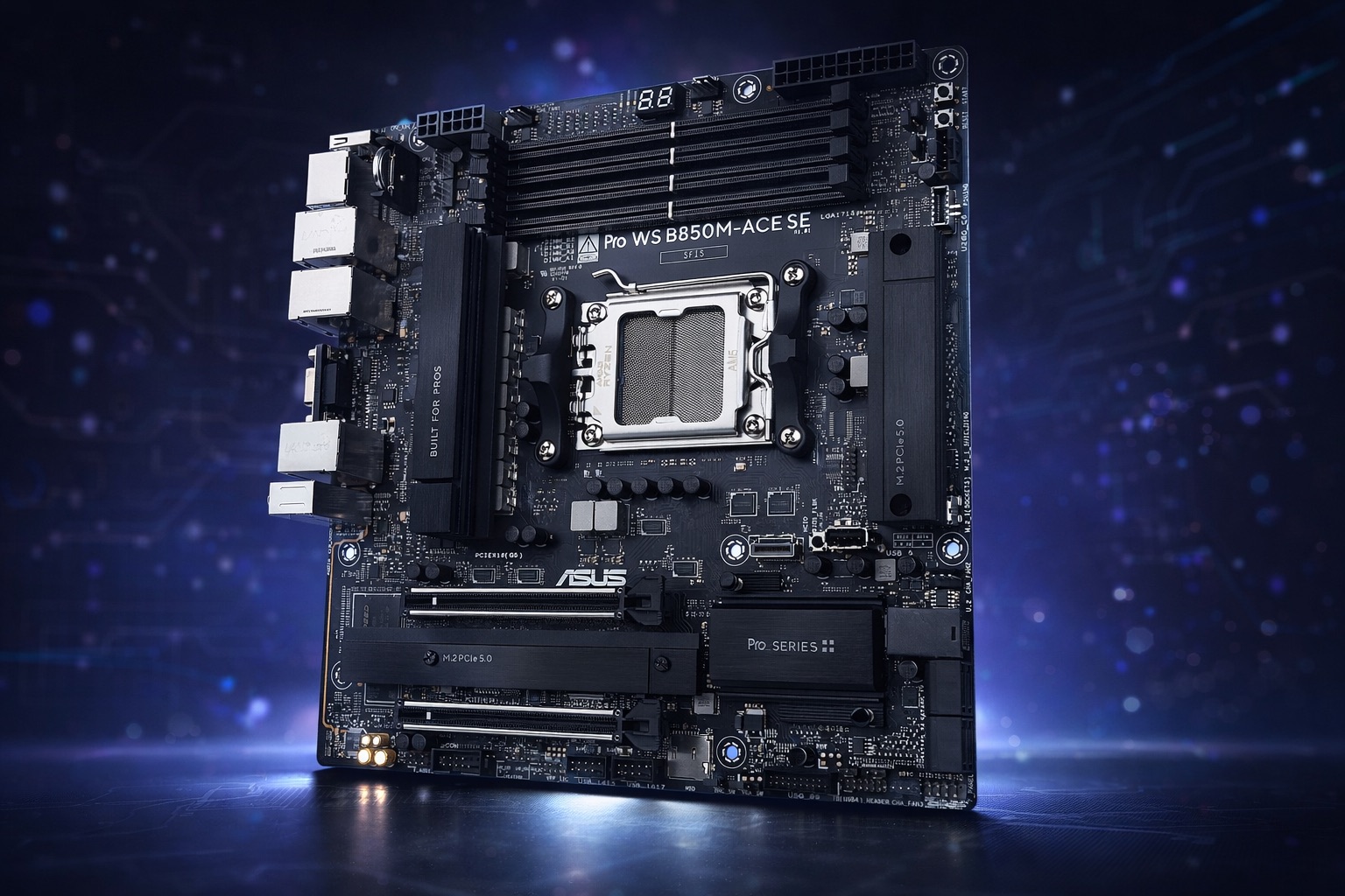 Pro WS B850M-ACE SE with IPMI, triple LAN up to 10 GbE and U.2, MCIO and M.2 Gen5 storage