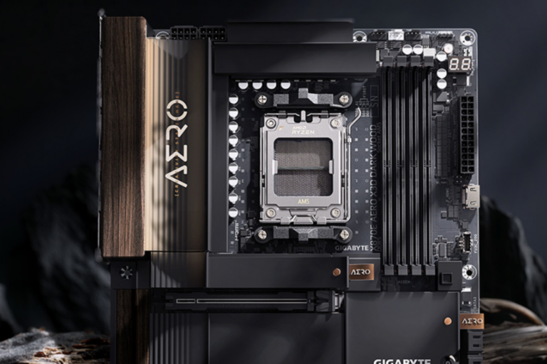 Wood finish on a high-end motherboard for the AM5 socket
