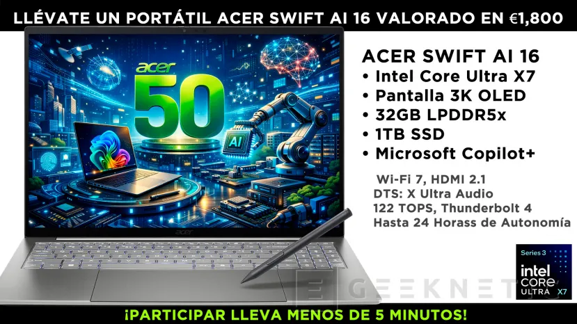 Geeknetic We are giving away an Acer Swift 16 AI with OLED screen valued at 1,800 euros: participate in our survey and enter the draw 2