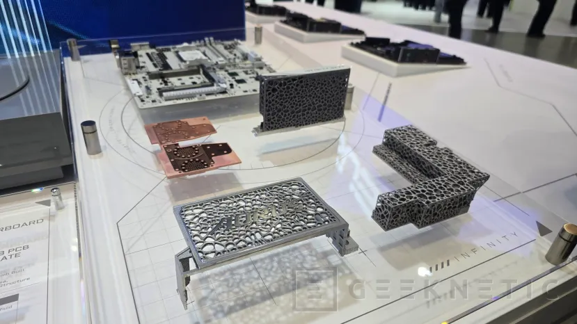 Geeknetic Gigabyte presents this COMPUTEX 2026 its AORUS X870E Infinity Next board with 64 phases and 3D printed metal heatsinks 2