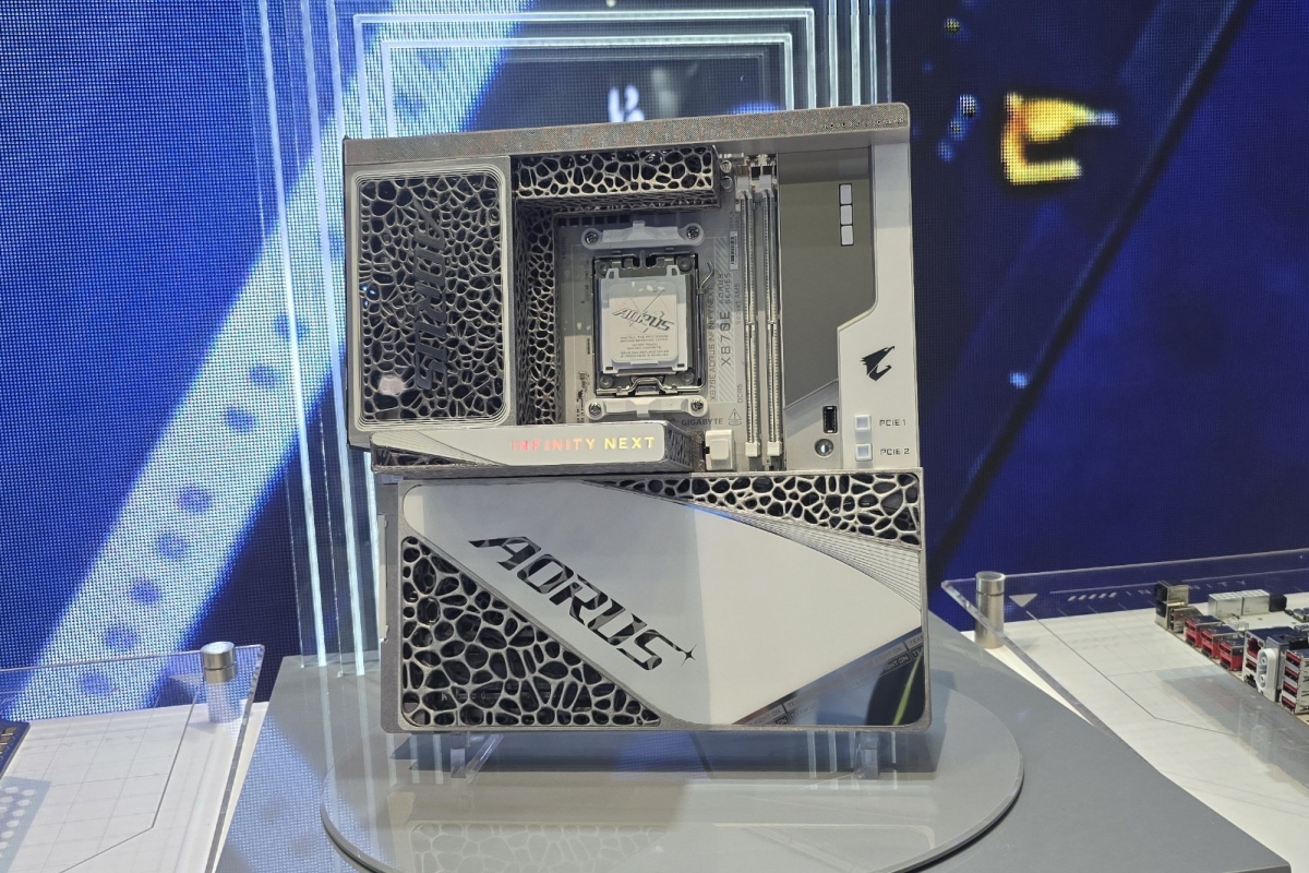 Gigabyte presents this COMPUTEX 2026 its AORUS X870E Infinity Next board with 64 phases and 3D printed metal heatsinks