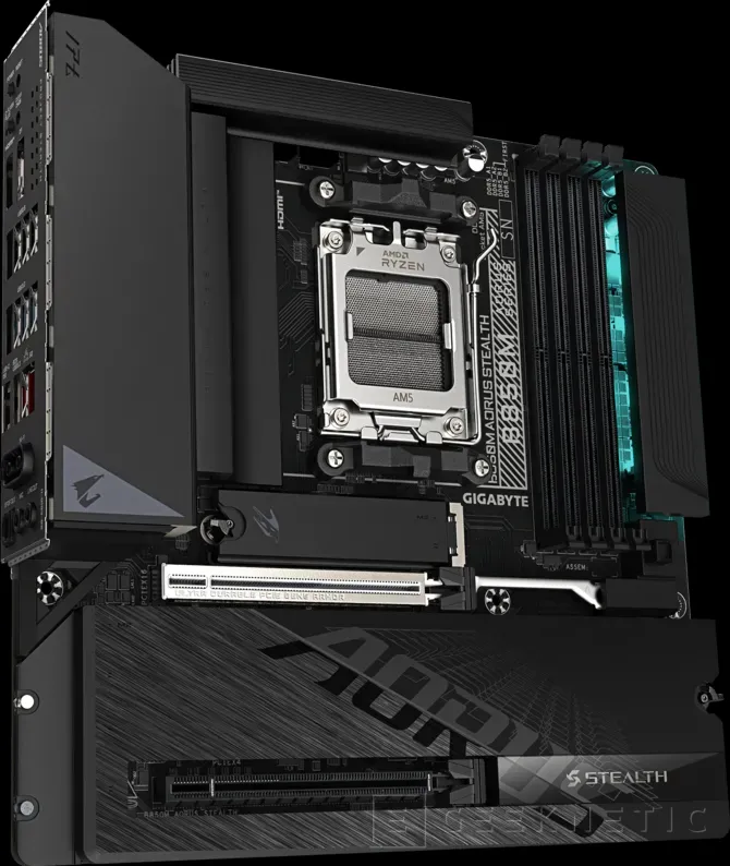 Geeknetic The new AORUS B850M Stealth relies on a design with rear connectors in Micro-ATX 2 format