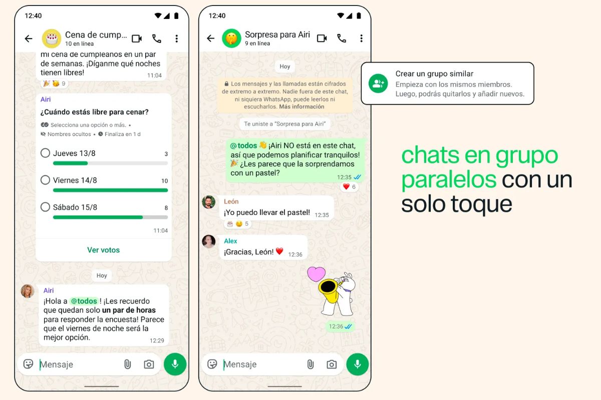WhatsApp updates its group chats with the @todos label and polls with automatic closing