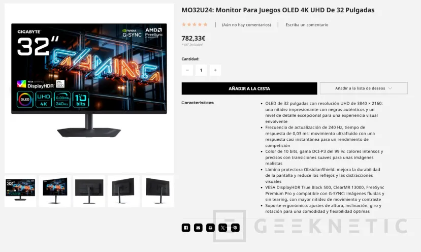 Geeknetic The GIGABYTE MO32U24 gaming monitor with 32-inch, 240 Hz 4K QD-OLED panel is now available for €782 4